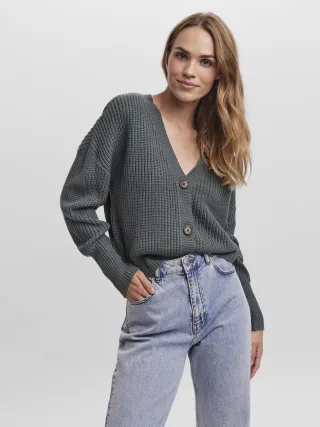 VERO MODA - VMLEA LS V-NECK CUFF CARDIGAN NOOS balsam green - Gr. - XS