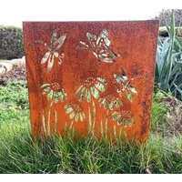 LB H&F Lilienburg Dekosäule Schild Stecker Garten Deko Metall Rost Paneele Eingang (Gartenschild Metalldeko Rostdeko Schmetterling Blumen Idee modern Insekten Gartenstecker Winter Frühling Ostern Beetstecker Metallstecker Roststecker Rostschild Einga