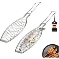 bremermann Grillguthalter Fischgriller, klappbarer Griff, Edelstahl, ca. 56,7 x 12,8 cm, (2-St), Griff einklappbar