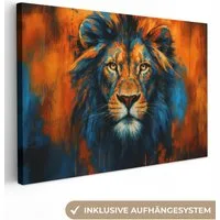 OneMillionCanvasses® Leinwandbild Kunstdrucke - Löwenkopf - Orange, Fotodruck (1 St), Leinwand Bilder Klein, Wand Dekoration Aesthetic 30x20 cm