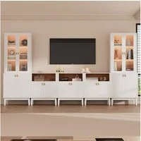 VOWNER TV-Board Set mit Glastüren, LED Fernsehschrank multifunktional (5 St), 5PSC Version: 180cm für TV bis 75 Zoll, Maße 300 x 180 x 40 cm