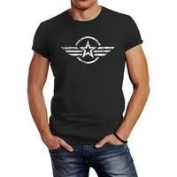 Neverless Print-Shirt Neverless® Herren T-Shirt Airforce Aufdruck Emblem Fashion mit Print