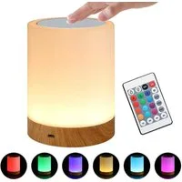 Wrischan Nachttischlampe RGB LED Tischlampe Touch Nachtlicht Kabellos Dimmbar Holzoptik, RGB LED Nachtlicht Touch dimmbar kabellos Holzoptik