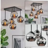 hofstein Deckenleuchte Deckenlampe aus Metall/Glas in Schwarz/Chrom-/Rauchfarben, Deckenleuchte im Retro/Vintage-Design (Schirm Ø 15 cm), 5 x E14