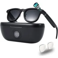 AeroAxis Videobrille AI Smart Glasses 8MP Kamera, Ki Brille mit Ladecase & Ersatzgläsern, Mikrofon,Musik,Übersetzung,Sprachassistent – ideal für Alltag & Reisen