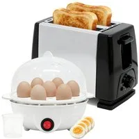 OZAVO Frühstücks-Set toaster 2 scheiben und Eierkocher für 1–7 Eier (2-tlg), 650 W für 2 Scheiben, Anzahl Eier: 7 St., 350 W, 3 Härtegrade