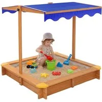 ML-DESIGN Sandkasten Sandkiste mit Dach für Kinder 118x118 cm aus Massivholz Outdoor Garten, Sandbox mit Abdeckung, Bodenvlies & Kantenschutz, UV 50 Sonnenschutz