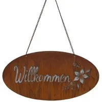 Deko-Impression Metallschild Eisenschild Hängeschild Willkommen mit Blume 38 cm Echtrost. An Kette, (1 St)