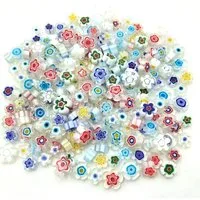 Armena Mosaikfliesen Blütenform Millefiori Glas Mosaiksteine gemischt 7-10mm 100g c.a110st., durchsichtig