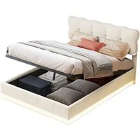 FUROKOY Stauraumbett Polsterbett Doppelbett (Gepolstertes Kopfteil mit Kekswellen-Design), Hydraulikbett Funktionsbett, ohne Matratze, Samt, Beige, 140x200cm