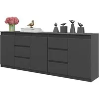 Furnica Kommode MIKEL, 6 Schubladen und 3 Türen - Anthrazit Grau H75cm B200cm T35cm