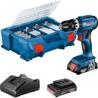 Akku-Schlagbohrschrauber GSB 18V-45 Professional, 18Volt blau/schwarz, 2x Li-Ionen Akku 2,0Ah, 82-teiliges Zubehör-Set, in L-Case