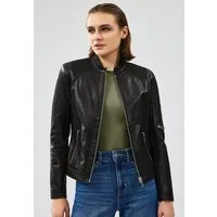 Derimod Lederjacke Firenze Kurze Lederjacke Regular Fit, Reißverschluss, Stehkragen, Kurz, Textilfutter