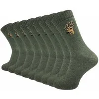 GAWILO Freizeitsocken für Herren - warme Socken für Jäger - Armysocken uni & mit Jagdmotiv (9 Paar) mit gepolsterter Frotteesohle, verfügbar in grün, grau & schwarz