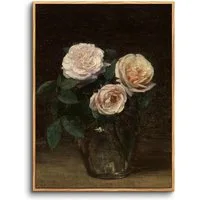 LuxusKollektion Leinwandbild Leinwandbilder Vintage Rosen in Glasvase-Rahmen Holz 60L x 40B cm