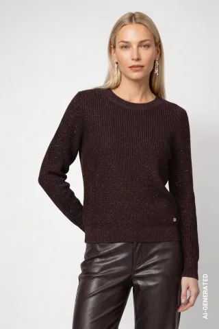 monari - Basic-Strickpullover mit Lurex black coffee - Gr. - 36