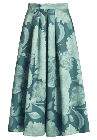 SWING - Faltenrock aus bedrucktem Twill teal green/mint green - Gr. - 38