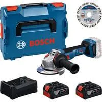 Werkzeug Set Akku Winkelschleifer 18 Volt mit 2 Akkus 5.0 Amperestunden und Trennscheibe 125 in L-BOXX, Werkzeug-Set Boxed