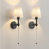 LOHAS-LED Wandleuchte 2er-Set kabellose Stoff-Wandleuchten mit RGBCW Akku-Leuchtmittel, LED wechselbar, RGBCW, schwarz Metall Stoff Wandlampe mit Fernbedienung