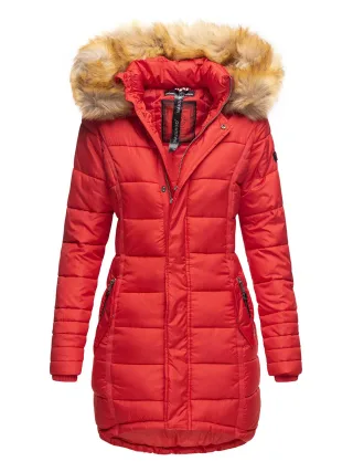 Navahoo Damen Winterjacke Papaya – Figurbetont, Warm & Mit Abnehmbarem Kunstfellkragen