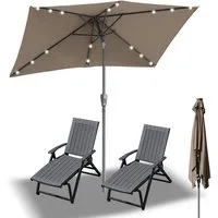 Clanmacy Sonnenschirm Sonnenschirm 140x210cm LED Solar knickbar Großer Gartenschirm Taupe, LxB: 210x140 cm, Stabiler knickbar/für Garten, Balkon, Terasse/Sonnenschutz