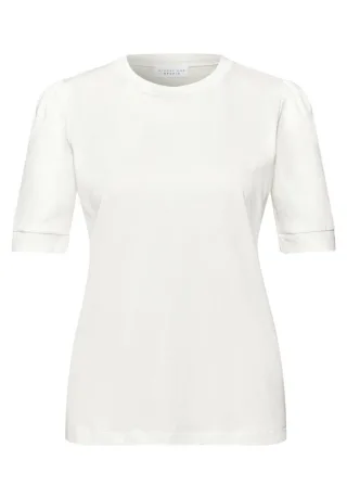 Street One - T-Shirt mit femininen Puffärmeln und Rundhalsausschnitt weiß - Gr. - 42