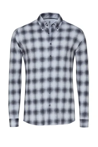 DESOTO - Casual BD 1/1 grey check flannel - Gr. - XL