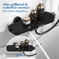 HOMELIVE Duschsystem Duscharmatur Schwarz mit Ablage – Wandarmatur für Dusche & Badewanne, Set, 370 × 120 mm Glasablage,schwenkbarer Auslauf,Standard G 1/2 Anschluss