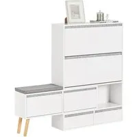 SoBuy Schuhschrank FSR134, Schuhkipper Schuhschrank mit Sitzbank Schuhbank mit Sitzfläche Schuhablage mit 2 Klappen, 2 Türen und 2 Schubladen Flurschrank