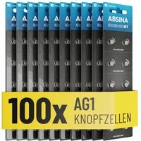 ABSINA AG1 LR621 Knopfzelle 100er Pack - 1,5V Alkaline Knopfzellen Knopfzelle