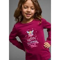 KIDSWORLD Langarmshirt Mit Spruch: Happy Glitzer Tag Langarm, hüftlange Passform, Rundhalsausschnitt
