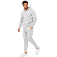 L.gonline Freizeitanzug Herren Jogginganzug einfarbig 100% BW 586 Grau L (Kapuzenjacke mit Reißverschluss, Hose, 2-tlg), Fitness Freizeit Casual