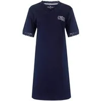 Medaillon Nachthemd Damen Schlafshirt mit Spitze kurzer Arm (1-tlg) Baumwolle