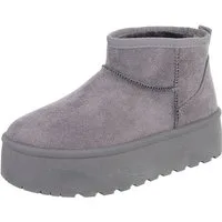 Ital-Design Damen Snowboots Freizeit Snowboots Plateaustiefeletten Snowboots (87124654) Flach Plateaustiefeletten in Grau