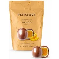 PATISLOVE Schokolade Patislove Mango Dragee – Gefriergetrocknet in Schweizer Schokolade, Ohne künstliche Farbstoffe, 100% echte Frucht.