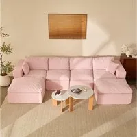LITBIRD Sofa Ecksofa mit Schlaffunktion, extra tiefe Sitzfläche, Chenille-Bezug, 6 Teile, Modulares U-Form Sofa 340 cm, moderne Couch, ohne Montage