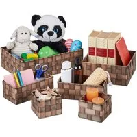 relaxdays Aufbewahrungskorb 6 tlg. Set geflochte, braun