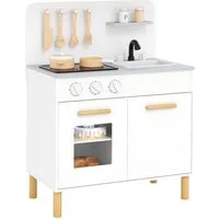 COSTWAY Spielküche, Kinderküche Holz mit Herd, Ofen & Zubehör