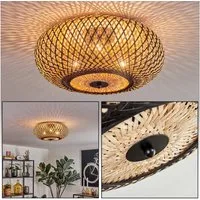 hofstein Deckenleuchte moderne Deckenlampe aus Metall/Bambus in Schwarz/Naturfarben, ohne Leuchtmittel, Boho-Design Deckenleuchte, Lichteffekt an d. Decke, Ø 40 cm, 3-flammig