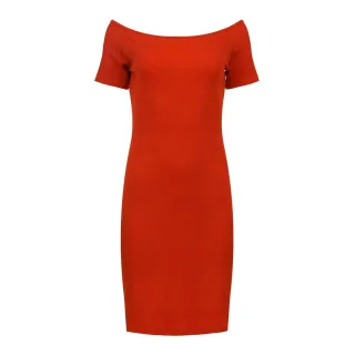 Feuerrotes Schulterfreies Enges Kleid