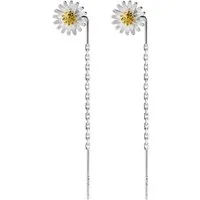 Runde Perlé Paar Ohrhänger Kettenohrringe mit Gänseblümchen, Hängeohrringe Blume, 925er Silber, 18K Gold (inkl. Geschenkverpackung)