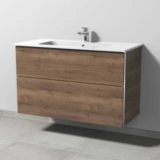 Sanipa 3way Waschtischunterbau zu Duravit ME by Starck Waschtisch mit 2 Auszügen, Eiche-Tabak BR72650