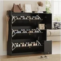 Flieks Schuhschrank mit klappbarer Sitzbank, 3 Klappen und 1 Schubladen Weiß/Schwarz (1-St., B119/T24/H122 cm, ca 20 Paar Schuhe) Schuhregal mit Schuhwechselhocker Schuhkommode Schuhkipper