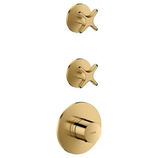 hansgrohe AXOR One Thermostatmodul 48712990 Unterputz, 2 Verbraucher, mit Kreuzgriff, polished gold optic