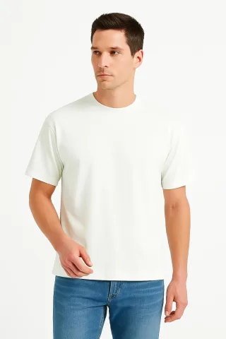 JUSTEVER Herren-T-Shirt aus 100 % Baumwolle, Oversize-Passform, Rundhalsausschnitt, Ecru - Alpha