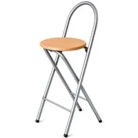 KMH Barhocker Bill klappbar mit Lehne & Fußstütze Silber Buchendekor 73 cm Küche Bar