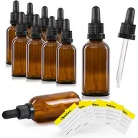 Oputec Pipettenflasche 10 x 50ml Pipettenflasche aus Braunglas m. Glaspipette +10 Etiketten (Sparset, 10 x 50 ml)