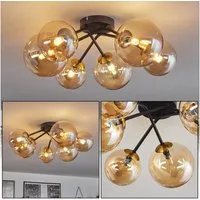 hofstein Deckenleuchte Deckenlampe aus Metall/Glas in Schwarz/Goldfarben/Bernsteinfarben, ohne Leuchtmittel, retro Leuchte mit Glasschirmen (12cm, 15cm), 6xG9, ohne Leuchtmittel
