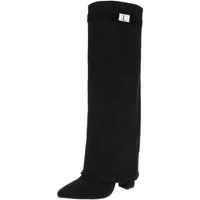Ital-Design Eleganter Stiefel mit hohem Schaft für Damen High-Heel-Stiefel (90624839) Blockabsatz Stiefel in Schwarz