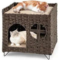 COSTWAY Tierhaus, Katzenhaus, Klappbar, 2 Etagen Katzenbett